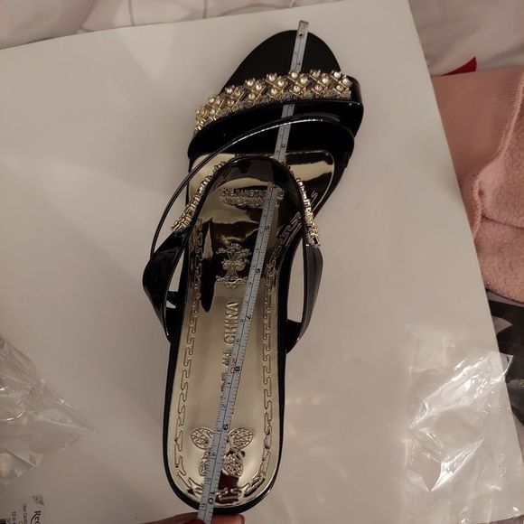 Rhinestone Decor Chunky Heeled Slide Sandals - Picture 9 of 13